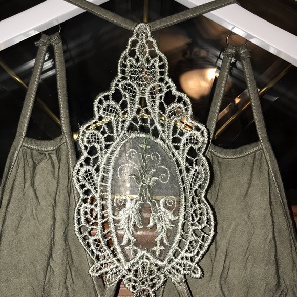 POL Intimates Distressed Green Triangle Bralette With Strappy Lace Back - Picture 8 of 13